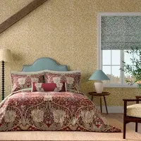 OEM Ensemble de literie "Bugle et tulipe", taille Superking, 3 pièces, en percale de coton, rouge et or