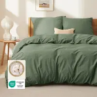 OEM Ensemble de literie 260x240 cm, 100% coton, couleur olive, comprenant 3 pièces