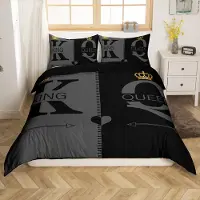 OEM Jeu de literie pour lit double, 200x200 cm, style romantique, noir et gris