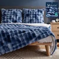 OEM Couverture en peluche motif bulles, 220x240 cm, bleu et noir, effet tie-dye, avec 2 taies d'oreiller 80x80 cm
