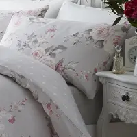 OEM Ensemble de literie 4 pièces, 135x200 cm, motif floral, gris