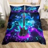 OEM Ensemble de literie "Guitare et partitions musicales", taille King, 230x220 cm, 3 pièces