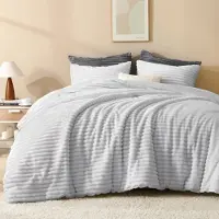 OEM Ensemble de couettes en peluche, 3 pièces, gris clair, 90 x 90 pouces, en polaire