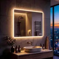OEM Miroir de salle de bain LED, 60x50 cm, avec variateur d'intensité,tactile, fonction anti-buée et 3 couleurs de lumière