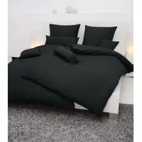 OEM Couverture de lit en coton Mako Soft gaufré, dimensions 240x220 cm, avec 2 taies d'oreiller de 80x80 cm, couleur noire