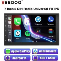 Insta24 Autoradio 7 pouces avec écran tactile Android 14, compatible Apple CarPlay et Android Auto, avec GPS, Bluetooth, WiFi, 4 Go de RAM, 64 Go de stockage, format 2DIN, fonction mains libres et tuner FM
