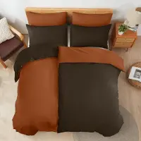 OEM Parure de lit en coton, 135x200 cm, marron/orange, 4 pièces