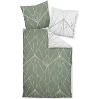 OEM Parure de lit en satin Mako, 240x220 cm + 2 taies d'oreiller 80x80 cm, couleur vert sauge