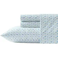 OEM Ensemble de literie King Size, percale de coton, modèle Evie, couleur bleu, 4 pièces