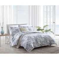OEM Ensemble de couette king size, 100% coton, bleu/gris, 3 pièces