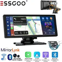 Insta24 Autoradio avec écran tactile de 10 pouces, compatible Apple CarPlay et Android Auto, caméra avant 4K, caméra arrière 1080P, GPS, Bluetooth 5.0, entrée AUX, radio FM, et enregistrement en boucle