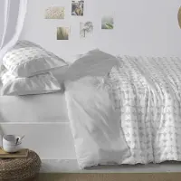 OEM Ensemble de literie, 4 pièces, comprenant : une housse de couette de 270x260 cm, deux taies d'oreiller de 180x190/200 cm, couleur grise, motif géométrique
