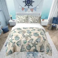 OEM Ensemble de housses de couette "Étoile de mer, coquillages", en coton, dimensions 218 x 259 cm, couleurs marines