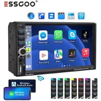 Insta24 Autoradio 2 DIN avec écran tactile de 7 pouces, compatible Apple CarPlay et Android Auto sans fil, Bluetooth 5.0, ports USB et AUX, lecteur MP3, fonction mains libres, Mirror Link et égaliseur