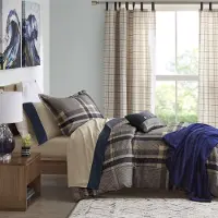 OEM Ensemble de draps Steppbett, taille Twin XL, polyester, bleu marine/beige, 7 pièces
