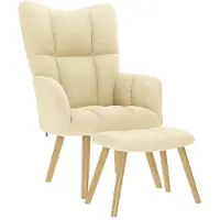 vidaXL Fauteuil relax avec pouf Crème Tissu