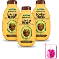 Garnier 3 bouteilles de shampooing Loving Blends, à l'huile d'avocat et au beurre de karité, pour cheveux secs et crépus - 300 ml - Pack économique - 3 pièces