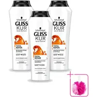 GLISS 3 flacons de shampooing nutritif à l'huile Schwarzkopf Kur - 250 ml - Lot économique - 3 pièces
