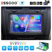 Insta24 Autoradio 2 DIN pour VW Golf 5, 6, Tiguan, Touran, avec GPS, navigation, écran tactile de 9 pouces, système Android 14, Apple CarPlay, Android Auto, Bluetooth, Wi-Fi, 2 Go de RAM et 64 Go de stockage