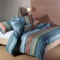 OEM Ensemble de draps en coton, bleu clair, pour lit double, motif géométrique