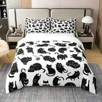 OEM Ensemble de literie pour lit king size, 230x220 cm, motif chat, 3 pièces, en coton