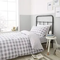 OEM Ensemble de draps à motifs carreaux/rayures, dimensions 260x240 cm + 65x65 cm, couleur gris