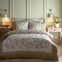 OEM Jeu de lit king size, 230x220 cm, motif floral, colibri, satin de coton, 3 pièces