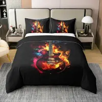 OEM Ensemble de housses de lit rétro, motif guitare, 100% coton, 135x200 cm