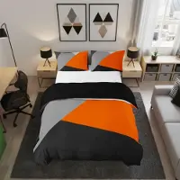 OEM Housse de couette géométrique pour lit double, orange et gris, 200x200 cm