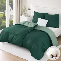 OEM Ensemble de literie 4 pièces, 135x200 cm, vert foncé/vert olive, en coton