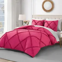 OEM Ensemble de couette "Diamond Ruffle", 3 pièces, taille King, rose vif, réversible