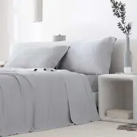 OEM Ensemble de literie en bambou, gris, biologique, 3 pièces, 90x190/200 cm