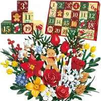 Dripio Calendrier de l'Avent 2026 – 24 kits de construction de fleurs, créatifs, en ABS, de couleur rouge