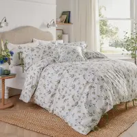 OEM Ensemble de draps king size, 100% coton, motif floral, fermeture à nœud