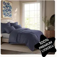 OEM Ensemble de literie 200x200 cm + 80x80 cm, en lyocell, couleur marine, fermeture à glissière