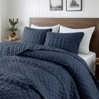 OEM Ensemble de literie 3 pièces, taille King California, bleu marine, 116 x 106 pouces