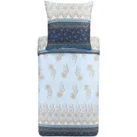 OEM Ensemble de draps Oristano, en satin de qualité Mako, bleu, 155x220 cm, 2 pièces.