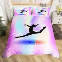 OEM Ensemble de literie, couleurs pastel arc-en-ciel, motif danseur, pour lit double, 3 pièces