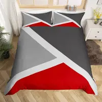 OEM Ensemble de literie patchwork géométrique, rouge/gris, 3 pièces, pour lit double