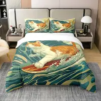 OEM Couverture de lit 200x200 cm, 100% coton, motif océan, comprenant 2 taies d'oreiller