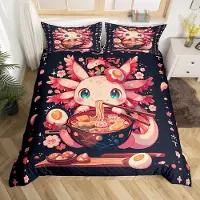OEM Ensemble de literie 3 pièces, motif Axolotl Ramen, 200x200 cm, rose