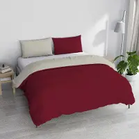 OEM Couvre-lit réversible bordeaux/crème, en coton, pour lit double