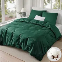 OEM Ensemble de literie 240x220 cm, 3 pièces, en coton, vert foncé