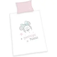 OEM Ensemble de draps Minnie Mouse, comprenant une taie d'oreiller de 40x60 cm et une housse de couette de 100x135 cm, en coton, blanc et rose