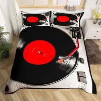 OEM Ensemble de literie pour lit double, rouge et noir, lecteur de musique, dimensions 200x200 cm