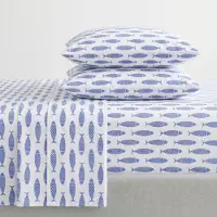 OEM Ensemble de literie, 100% coton, percale, 200 fils, taille simple, couleur bleue