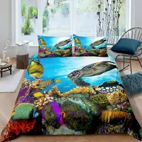 OEM Ensemble de literie "Tortue marine", modèle "Roi", 3 pièces, en microfibre