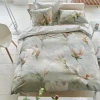 OEM Housse de couette en satin de coton, motif Yulan Magnolia, 140x200 cm, couleur gris