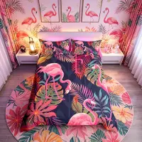 OEM Ensemble de housses de couette double, en microfibre, motif flamant rose, multicolore, 3 pièces, réversibles