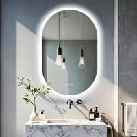 OEM Miroir de salle de bain LED ovale, 60x90 cm, avec variateur d'intensité,tactile et 3 couleurs de lumière